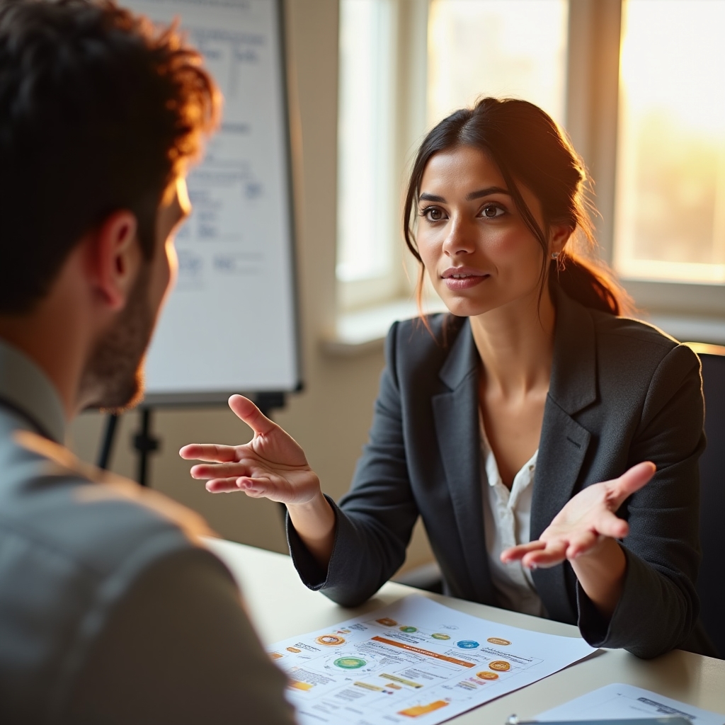 Consultant discutând procesul comercial cu echipa unui client