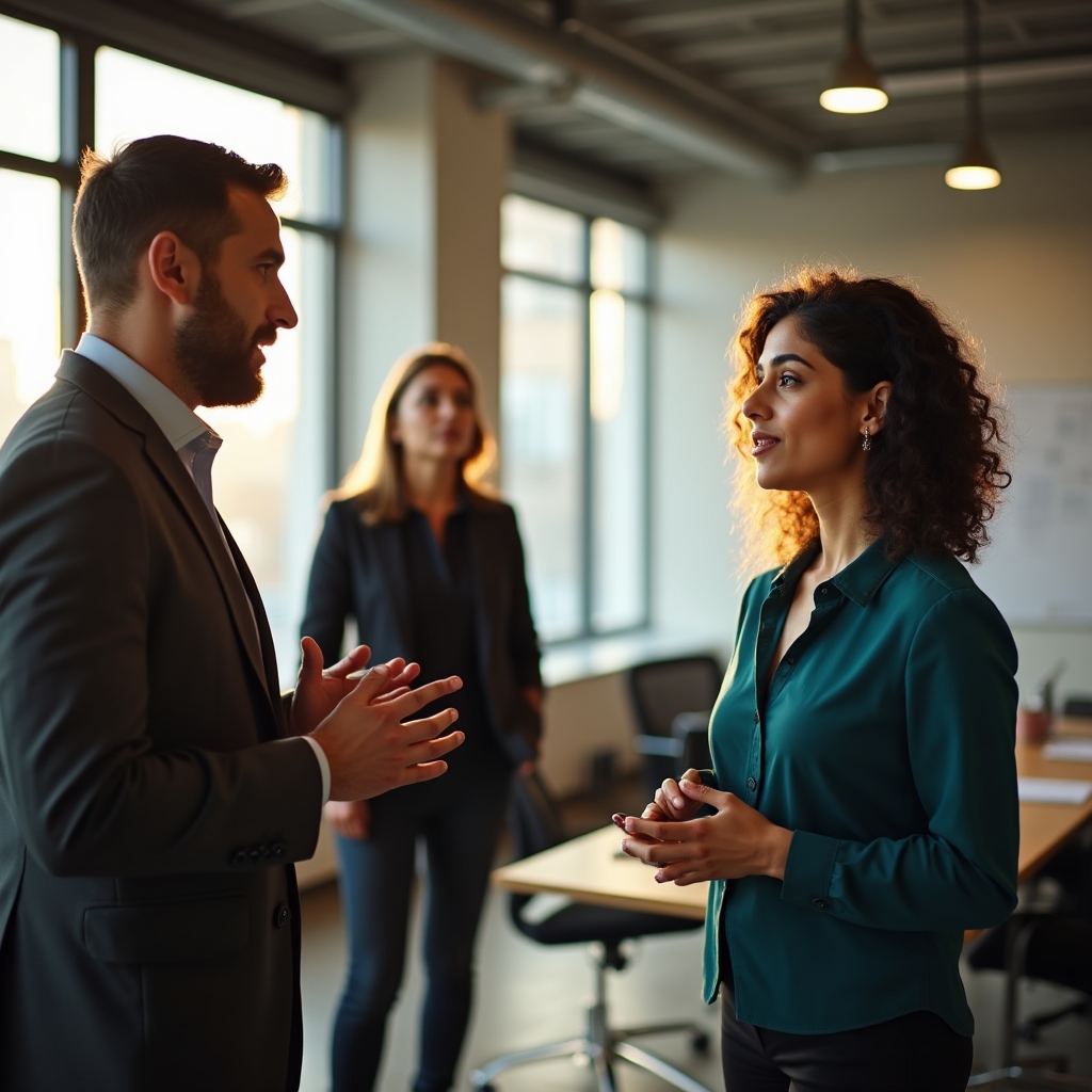 Sesiune de role-play comercial cu doi participanți și facilitator